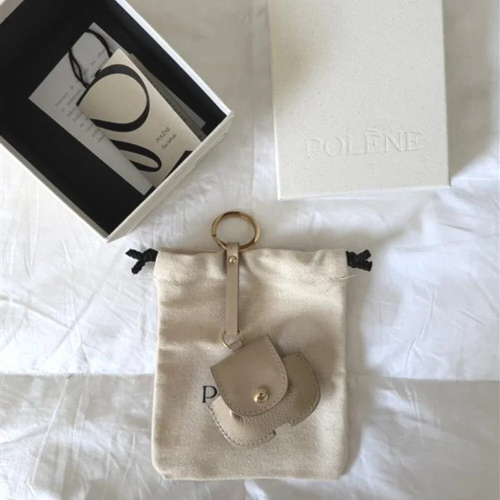 Polene AirPods Case Unisex OS Sable Beige New Leather Keychain Bag Charm